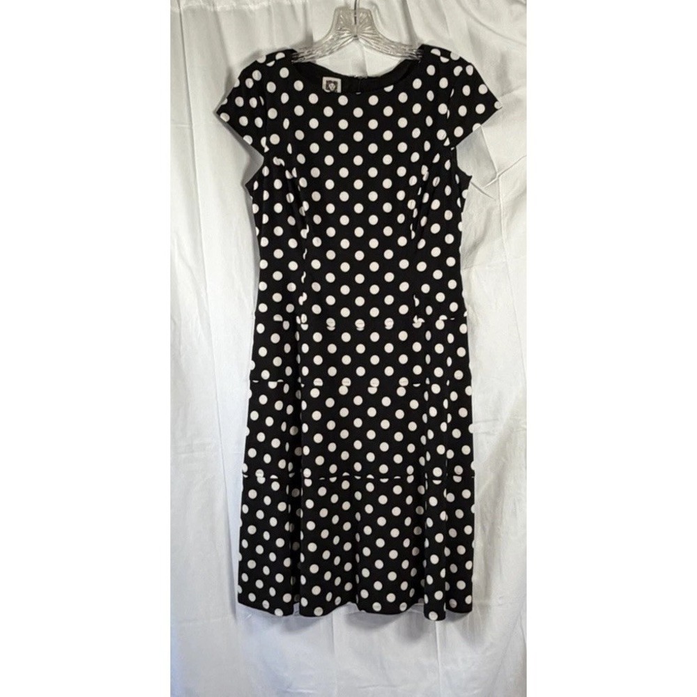 AK by Anne Klein Size 8 Cap Sleeve Black  &‎ White Polka Dot A-Line Dress - Picture 3 of 16